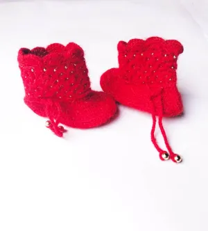 Beautiful Graminarts Red Color Crochet Handmade Design Boot For Baby Girls - ( 6 - 12 M )