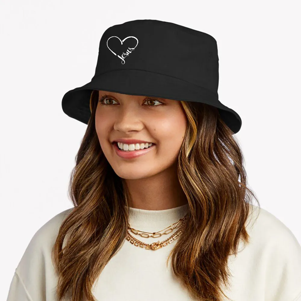 Blessed Heart Cross Jesus Has My Back Faith Christian Bucket Hat