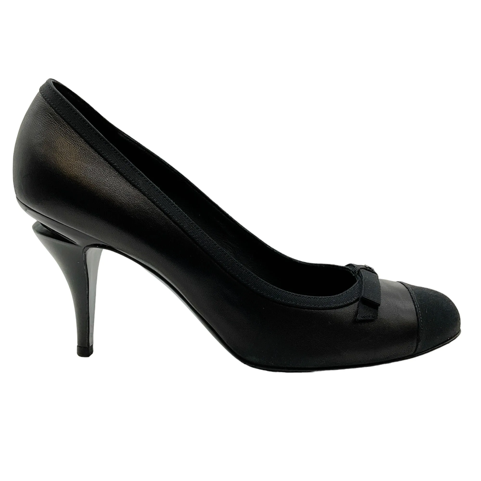 Chanel Black Leather Pumps with Grosgrain Cap Toe