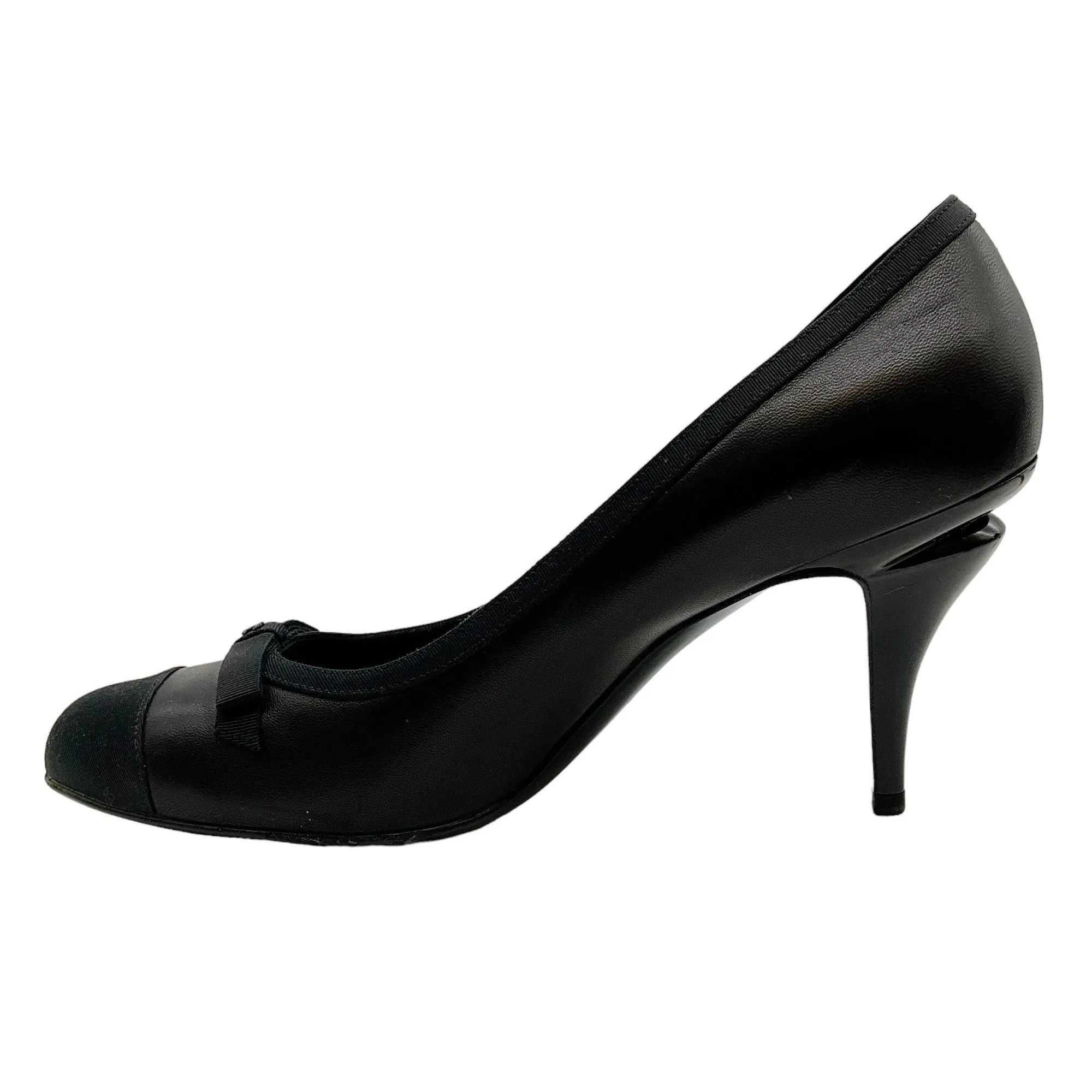 Chanel Black Leather Pumps with Grosgrain Cap Toe