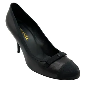 Chanel Black Leather Pumps with Grosgrain Cap Toe