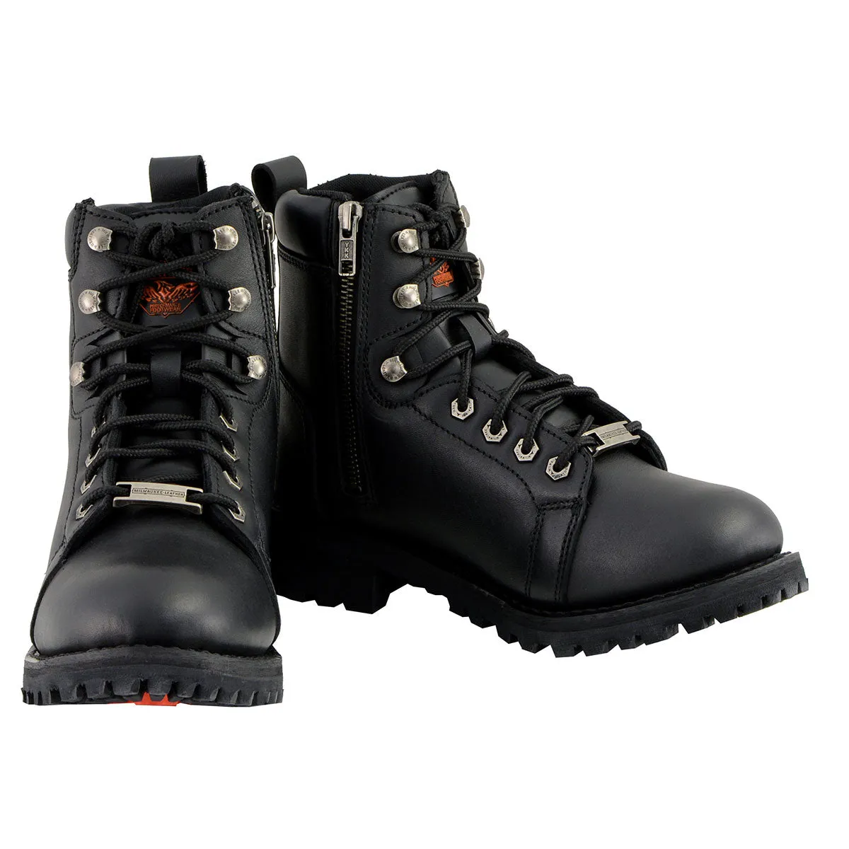 Milwaukee Leather MBL200 Women's Black Leather Lace-Up Motorcycle RiderBoots w/Side Zipper