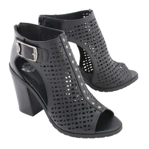 Milwaukee Leather MBL9453 Women's Black Mesh Open-Toe Platform Fashion Casual Heeled Sandals with Buckle Strap