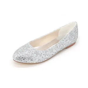 Women's Leatherette Flat Heel Flats With Sequin Wedding Shoes Bridal Shoes