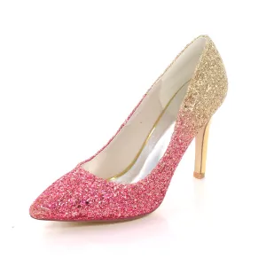 Women's Suede Stiletto Heel Pumps With Sequin Wedding Shoes Bridal Shoes